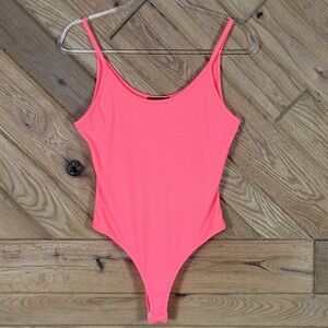 Adara 80s 90s Womens Body Top Bodysuit One Piece Neon Pink Size Large Made USA